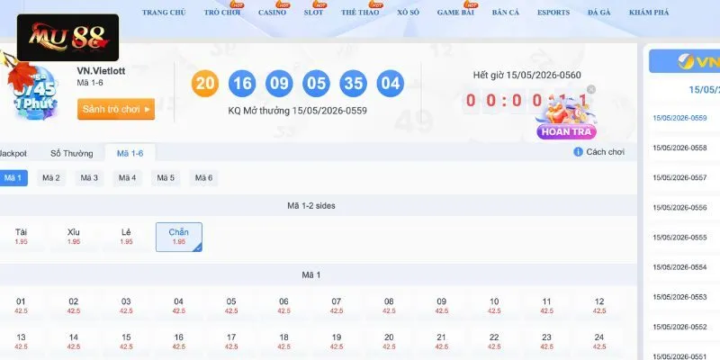Đặt cược Mã 1-6 Mega 6/45 Đặt cược Mã 1-6 Mega 6/45